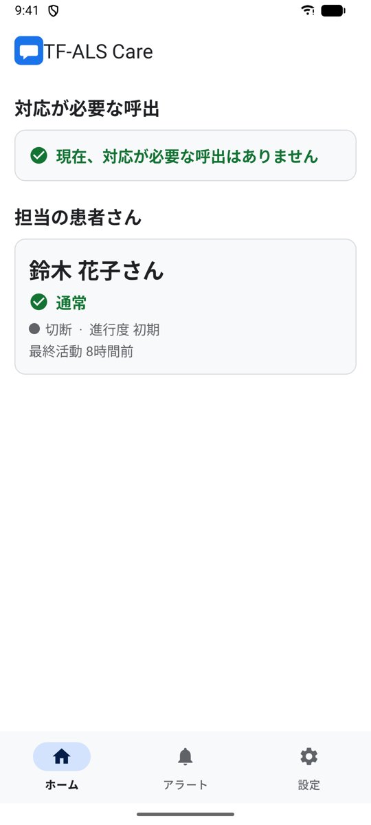 スマートフォンの TF-ALS Care ホーム画面